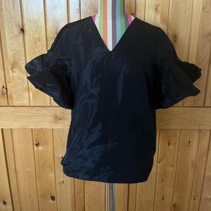 Noble 31 Satin V-Neck Top with Ruffle Sleeves